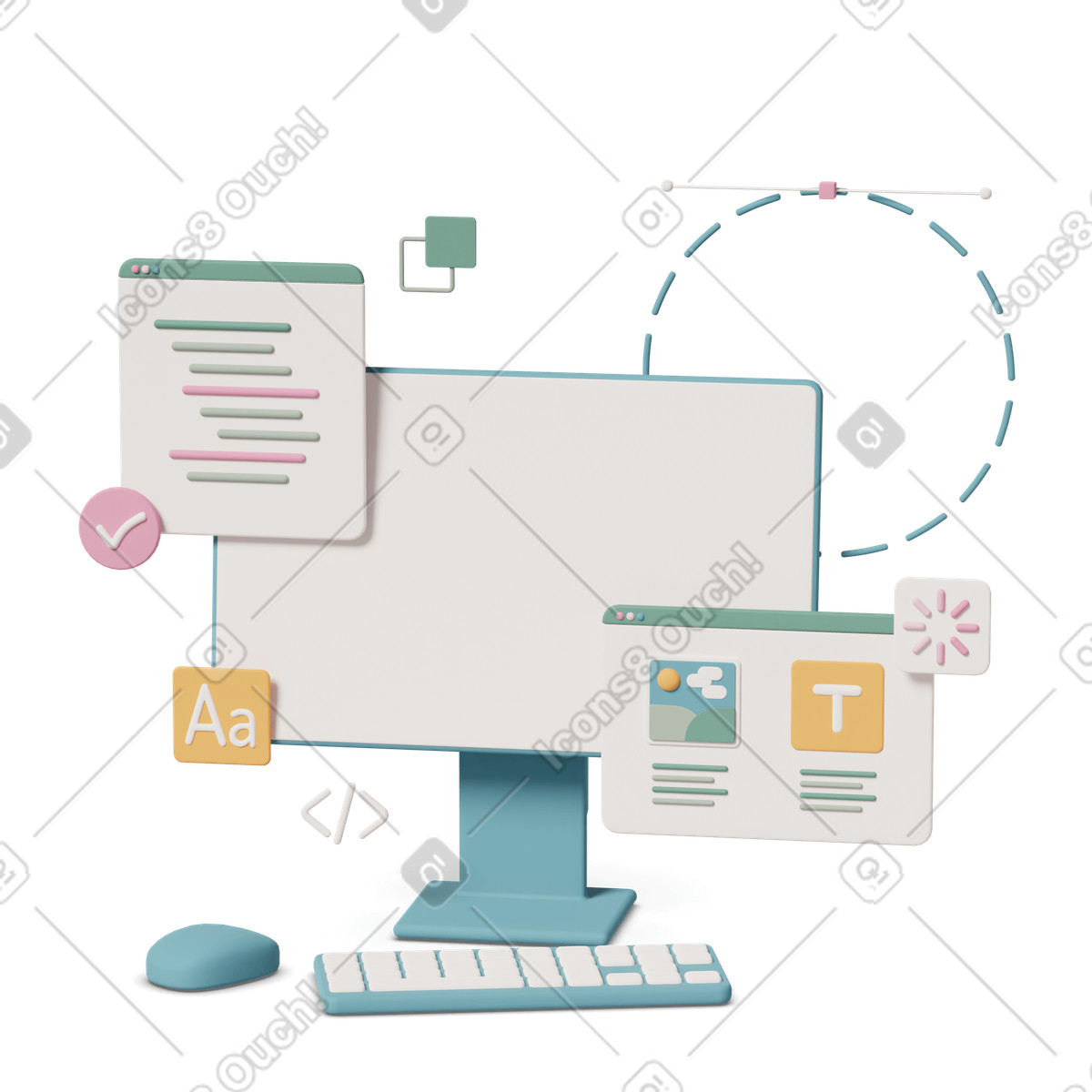 Text program on computer screen illustration in 3D Casual life style download in PNG, SVG
