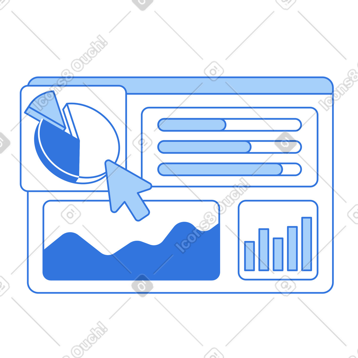 Graphs and pie chart on the dashboard illustration in PNG, SVG