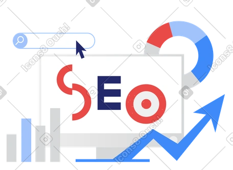 Text SEO with graphs, arrow and search bar