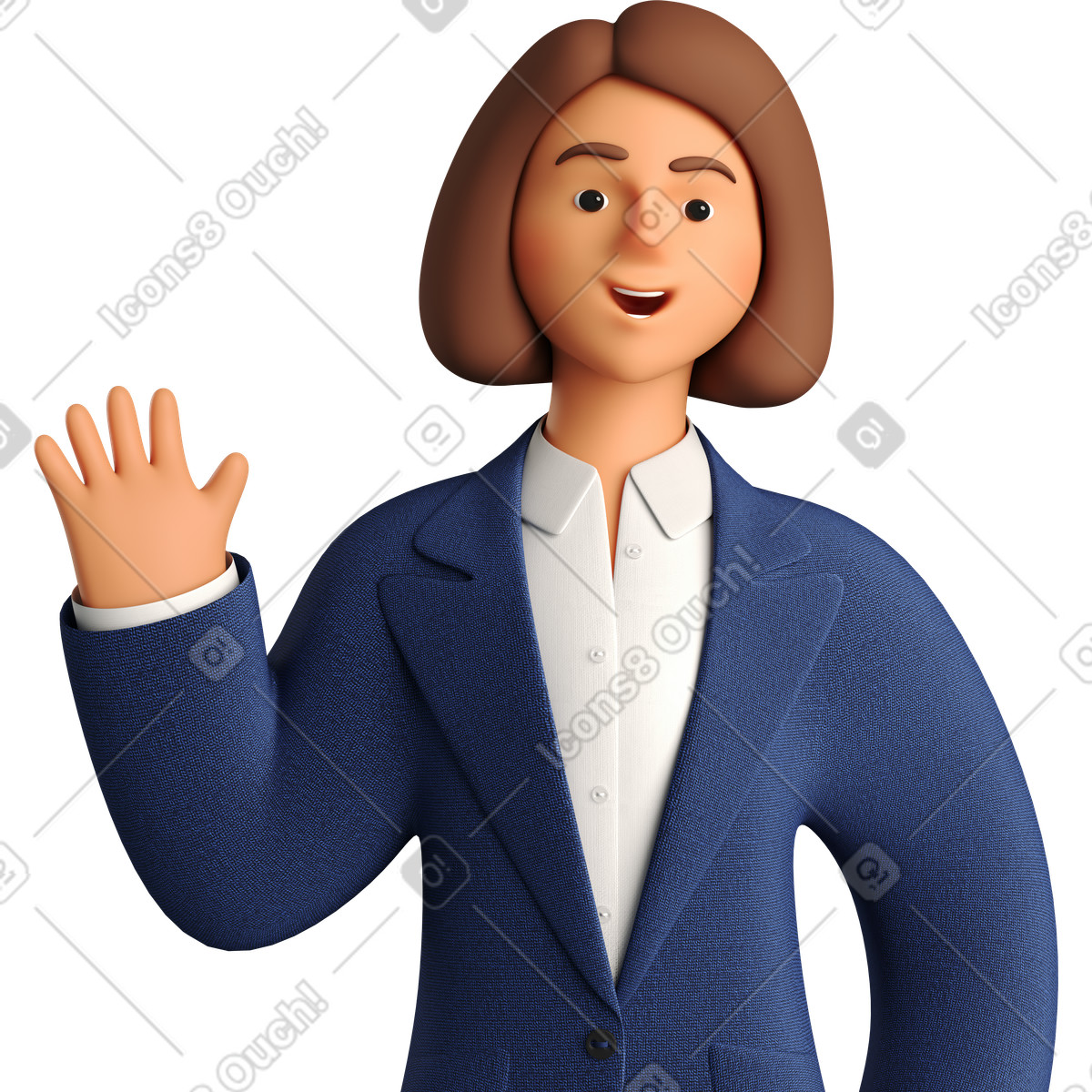 Ilustração de Businesswoman in blue suit waving hello em no estilo 3D Business para baixar em PNG, SVG