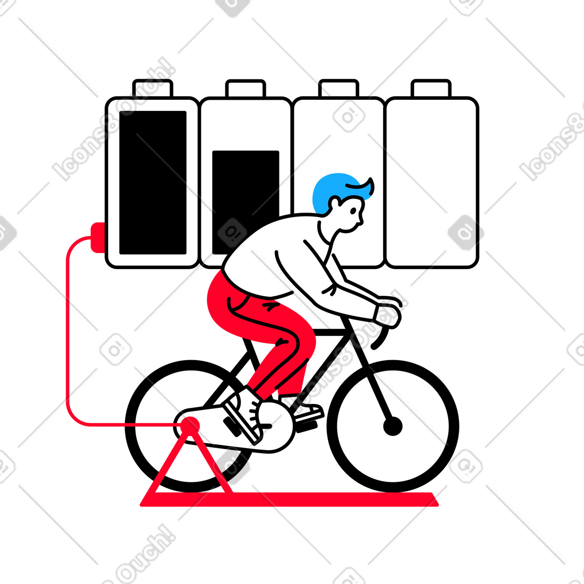 Man producing green energy by biking animated illustration in Transistor style download in GIF, Lottie (JSON), AE