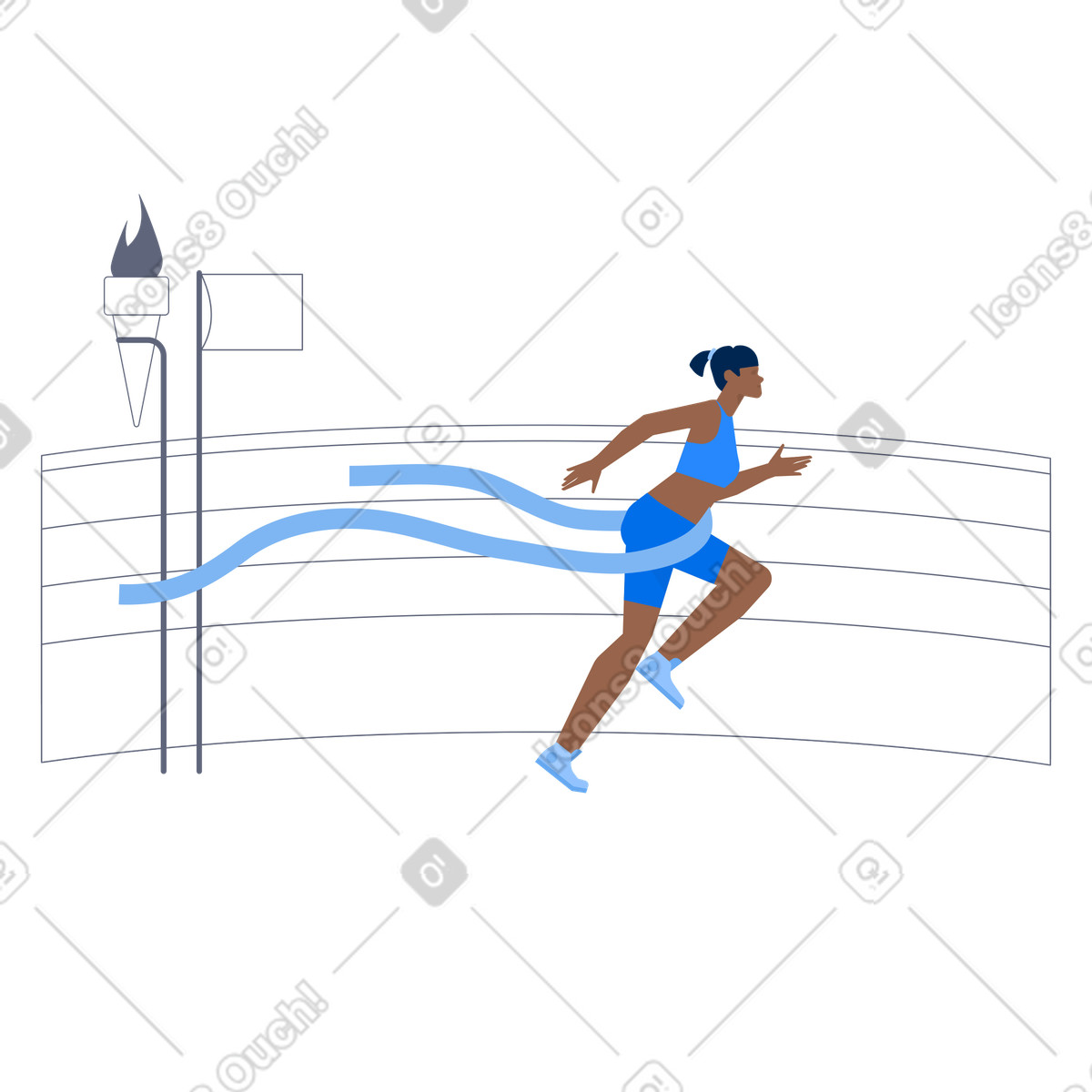 Runner crossing finish line on track, Race completion achievement illustration in Urban style download in PNG, SVG