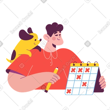 남자는 달력에 날짜를 표시합니다. PNG, SVG