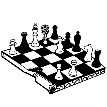 A chessboard with alternating black and white squares, displaying an intricate pattern. The chess pieces are ornate and classic in design, featuring a variety of shapes such as kings, queens, bishops, knights, rooks, and pawns, all set up in a mid-game position. The pieces are elaborately decorated, showcasing fine details like carvings and embellishments. Some pieces are positioned aggressively, while others are in defensive formations, creating a dynamic scene.