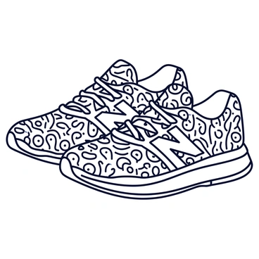 A detailed black and white line art of new balance sneakers with intricate patterns