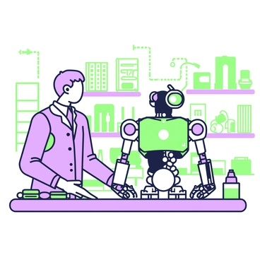 A technician upgrading a robot with new mechanical features in a lab