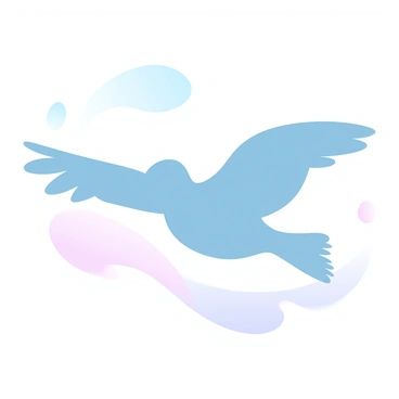 An outline of a bird with outstretched wings is soaring through an empty sky. The bird's silhouette is clearly defined, showcasing the curvature of its wings and body. The background is a smooth gradient of pastel colors, transitioning seamlessly from soft blue at the top to light pink at the bottom, creating a tranquil atmosphere.