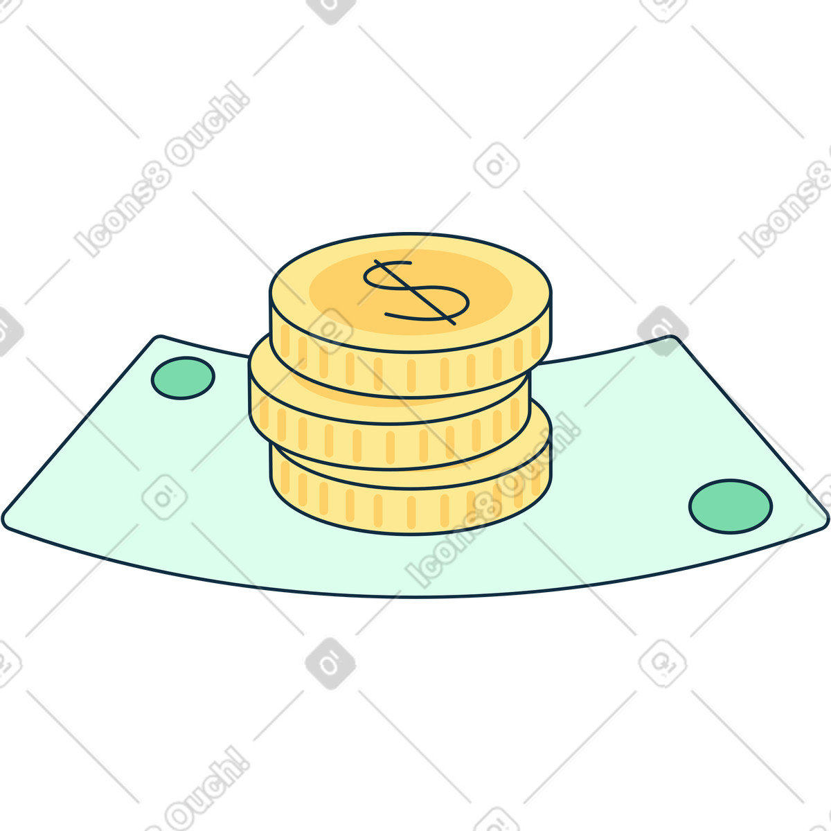 Paper money and coins illustration in Bubble gum style download in PNG, SVG