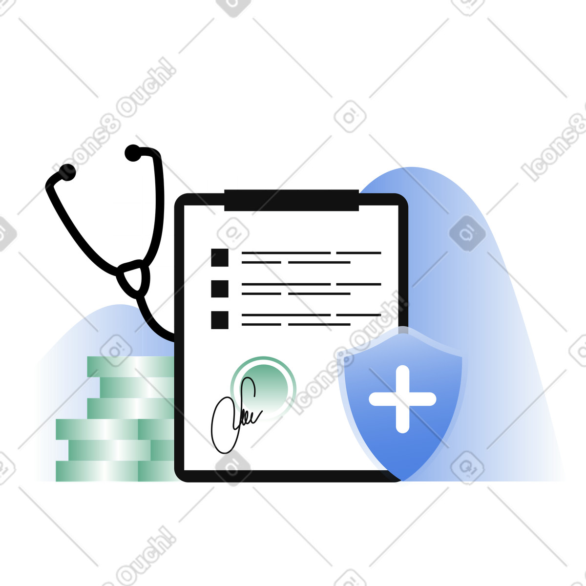 Medical insurance policy or health insurance animated illustration in GIF, Lottie (JSON), AE
