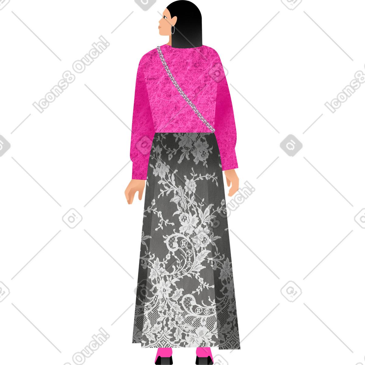 Ilustración Young woman standing en estilo Patchwork a descargar en PNG y SVG