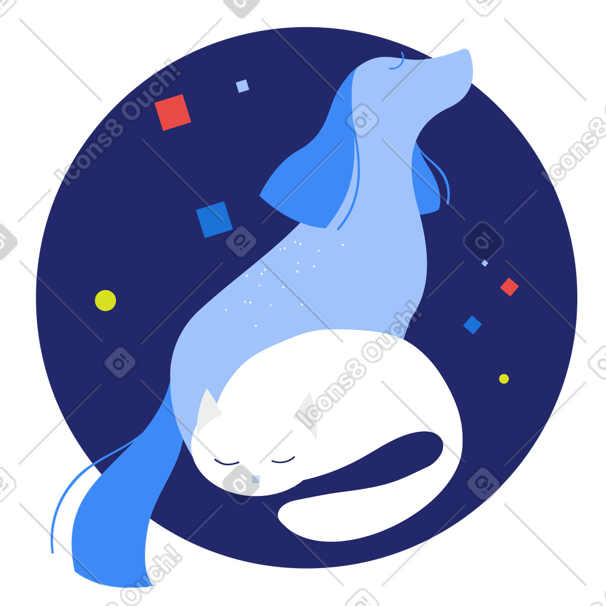 Cane seduto accanto a un gatto addormentato illustrazione in stile Clip scarica in PNG, SVG
