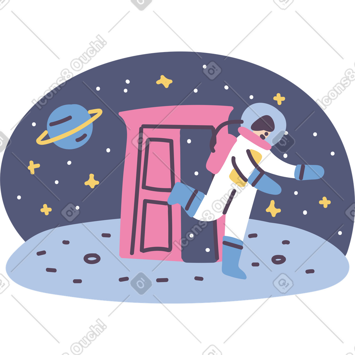 Astronaut stepping out of doorway portal, Space exploration or log out concept illustration in Pluto style download in PNG, SVG