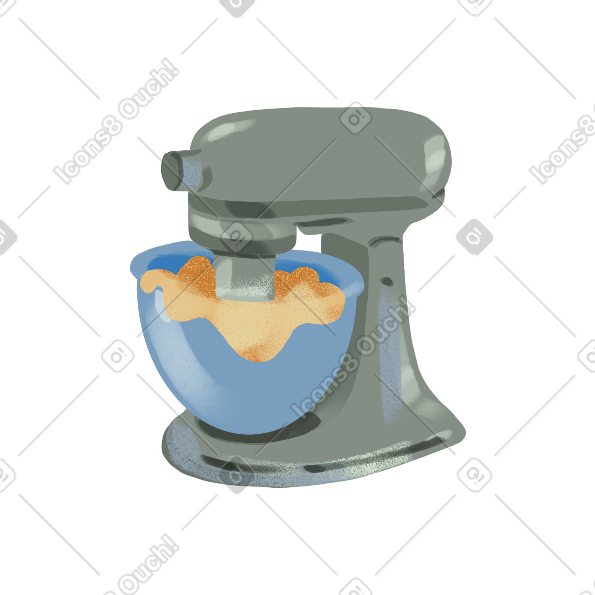 下载 Ikigai 风格的 Stationary mixer with dough 插画，支持 PNG、SVG 格式
