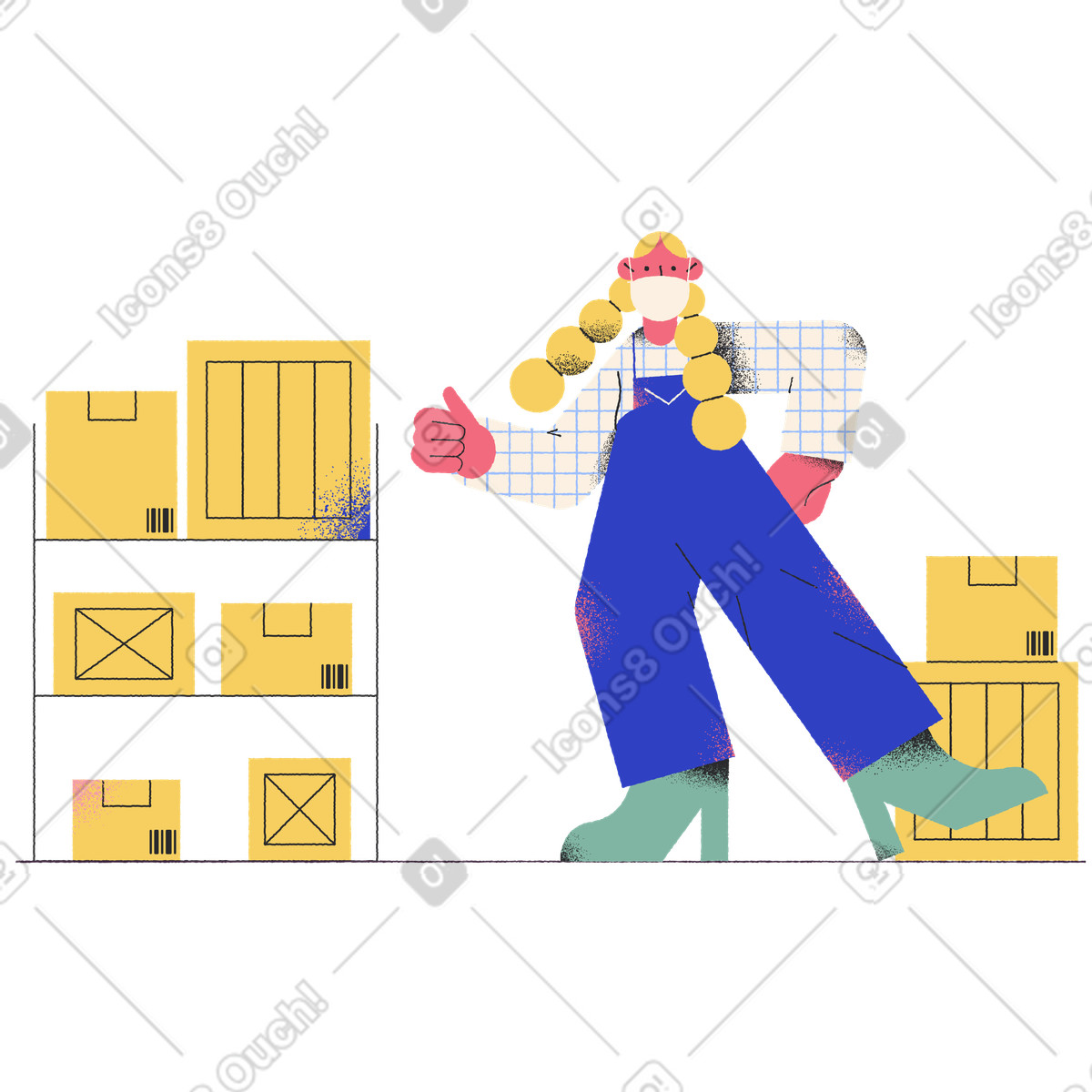 Warehouse worker showing thumbs up illustration in Pablo style download in PNG, SVG