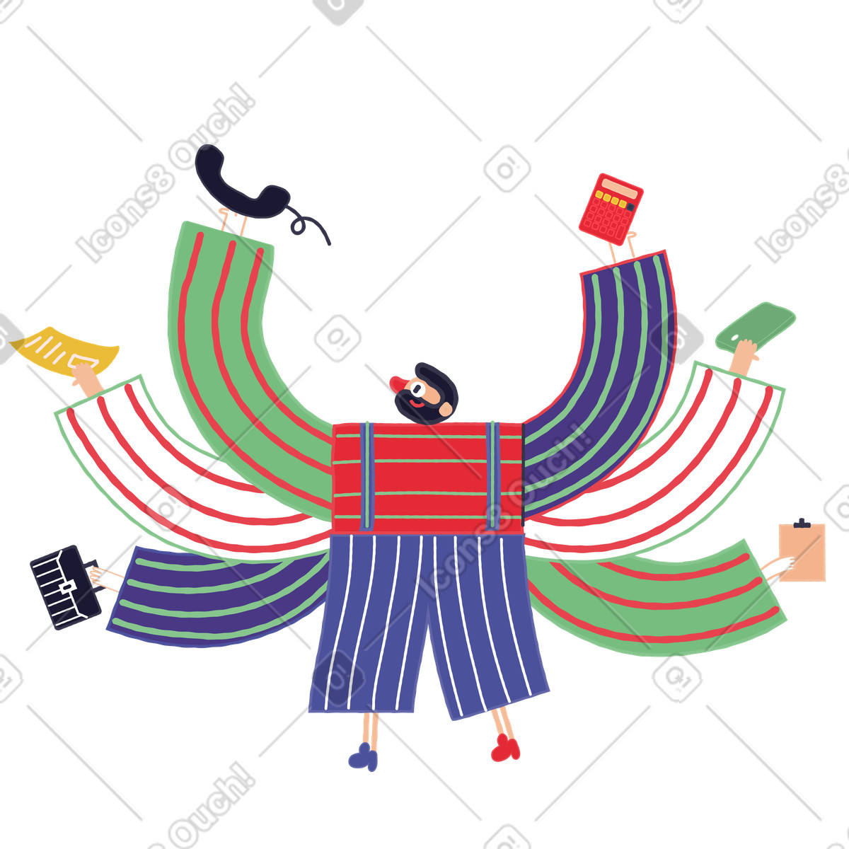 下载 Stripy 风格的 男人在工作中成功地同时处理多项任务 插画，支持 PNG、SVG 格式