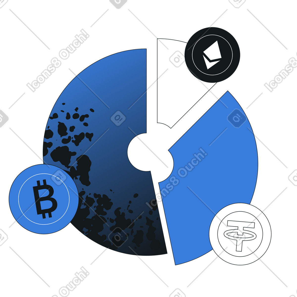 Digital asset allocation chart, blockchain investment and crypto portfolio diversification illustration in PNG, SVG