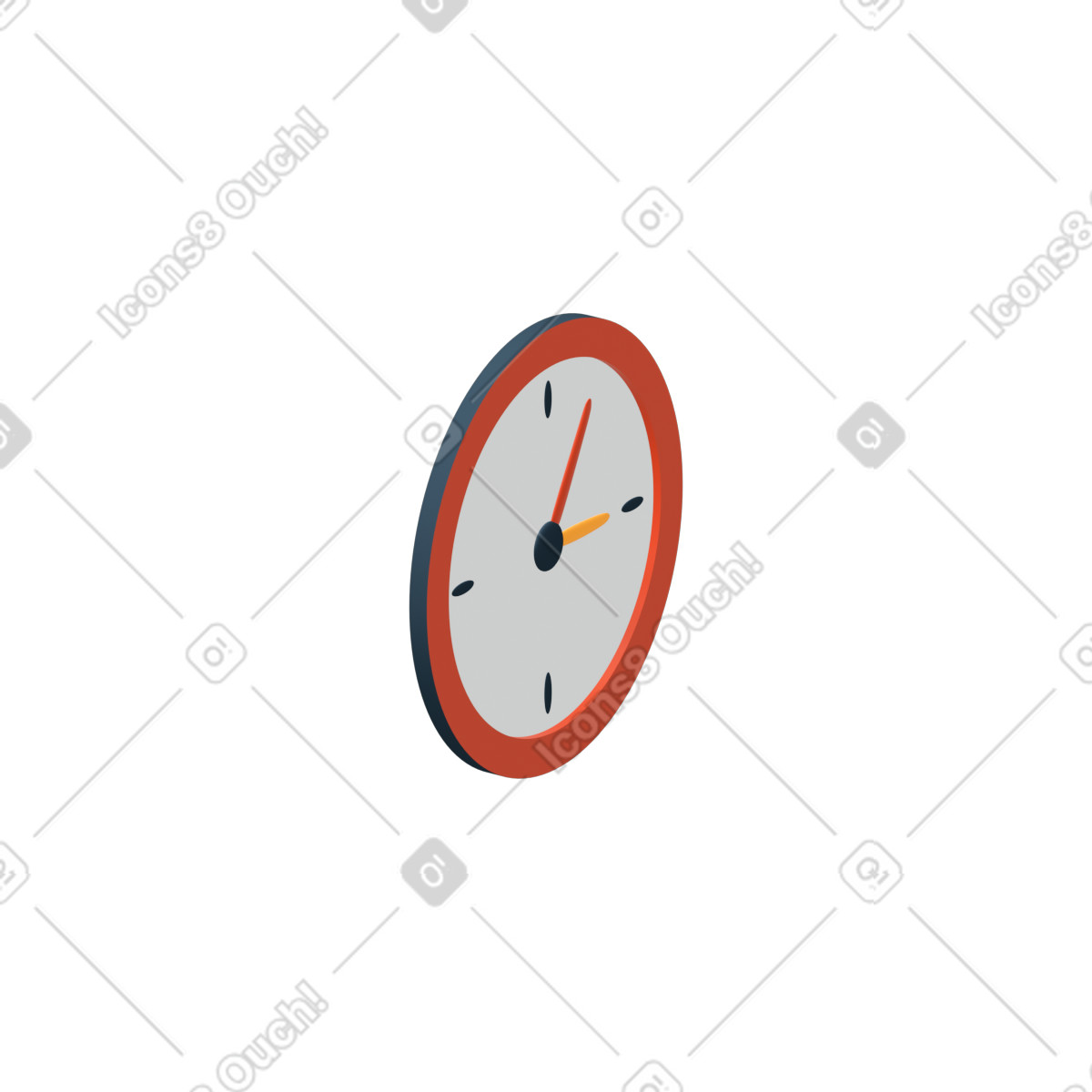 Red clock to the right illustration in 3D Flame style download in PNG, SVG