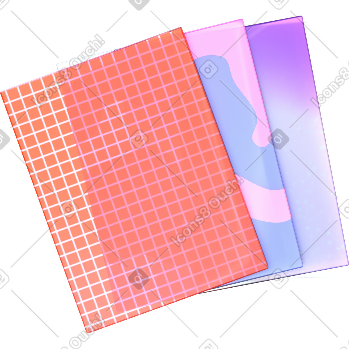 Plastic cards with different patterns illustration in 3D Glassy style download in PNG, SVG