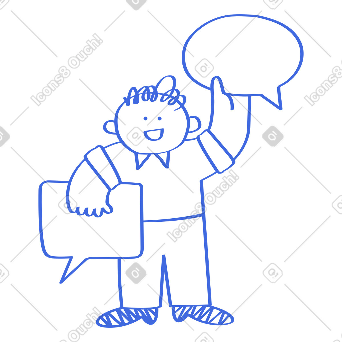 Ilustración Character holding blank speech bubbles for message and communication concepts en estilo Ballpoint Pen a descargar en PNG y SVG
