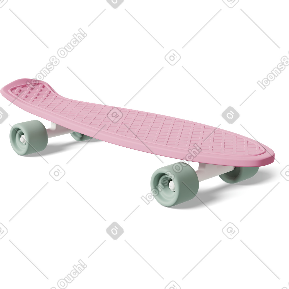 Three-quarter view of pink skateboard illustration in 3D Casual life style download in PNG, SVG