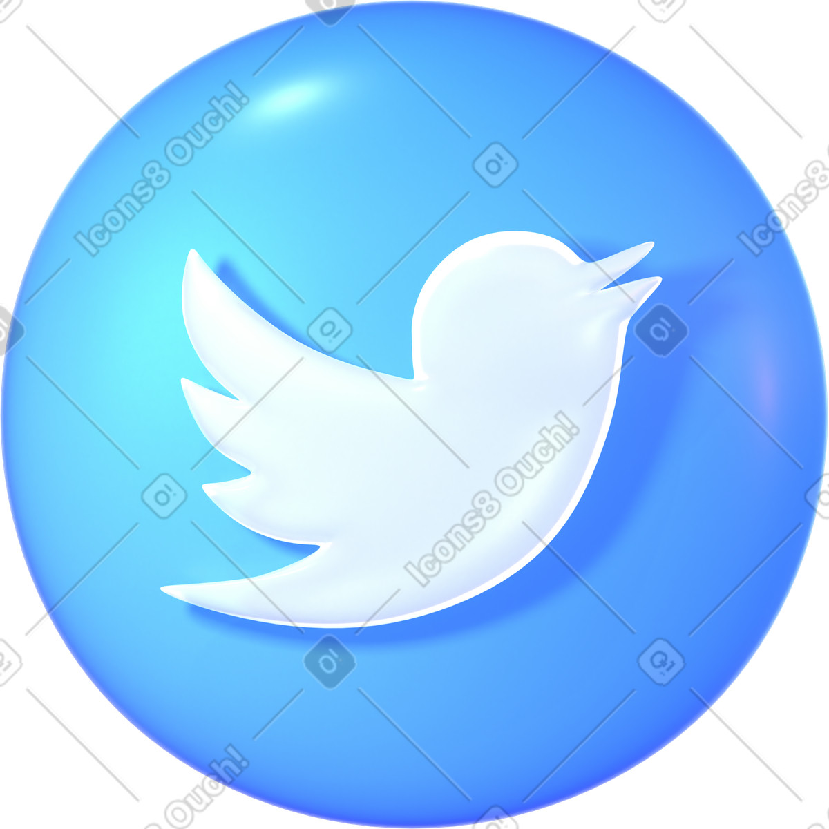 Logo astratto twitter illustrazione in stile 3D Glassy scarica in PNG, SVG