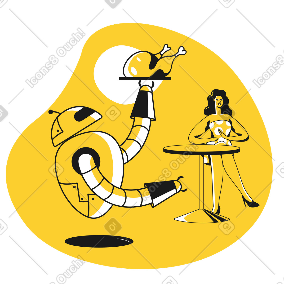 Ilustración Camarero de restaurante robot en estilo Taxi a descargar en PNG y SVG