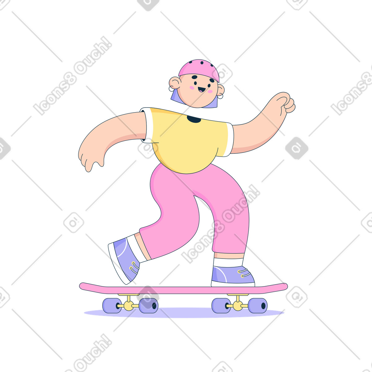 Ilustração de Moça andando skate em no estilo Bubble gum para baixar em PNG, SVG