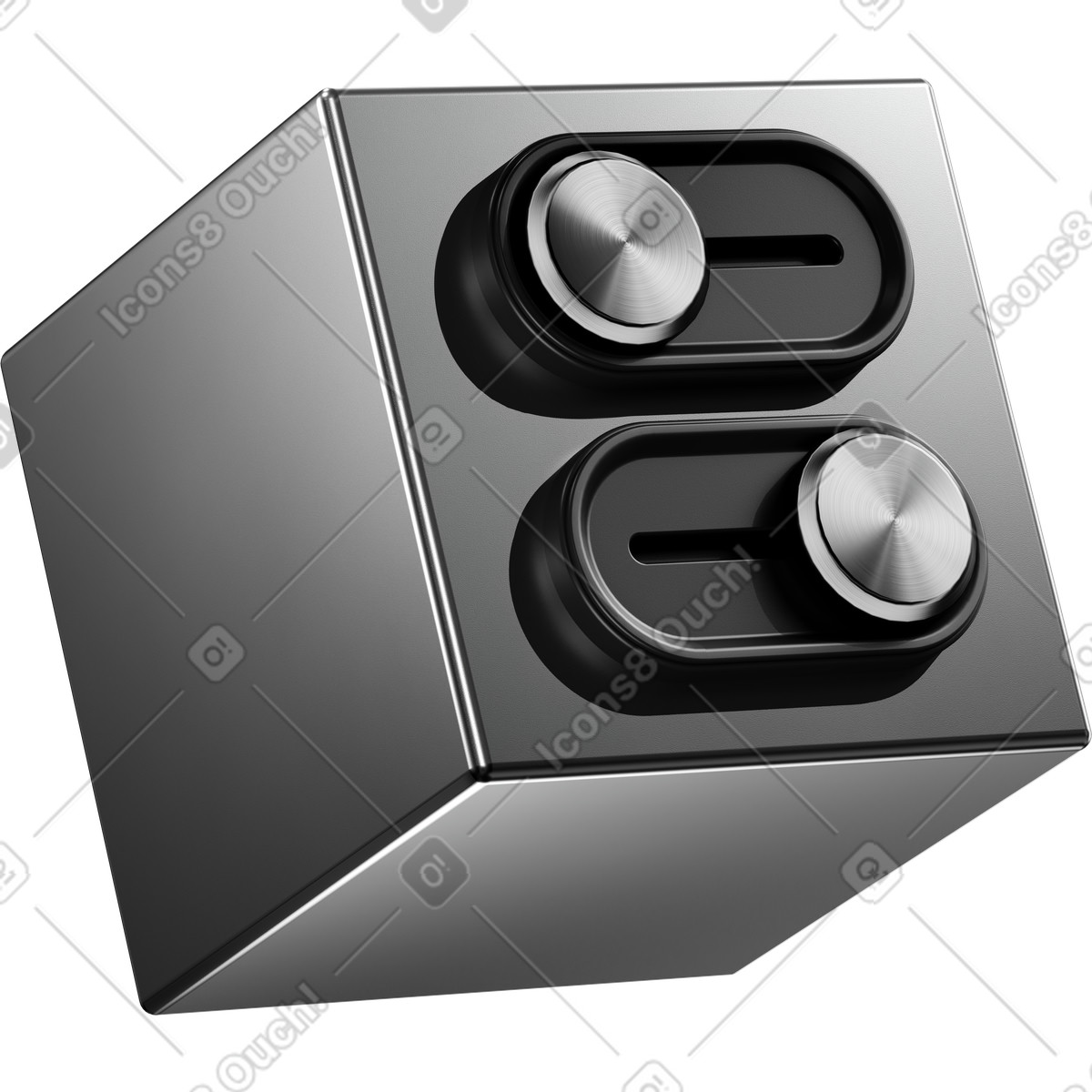 Toggle switch control block with two metallic slider knobs illustrazione in stile 3D scarica in PNG, SVG