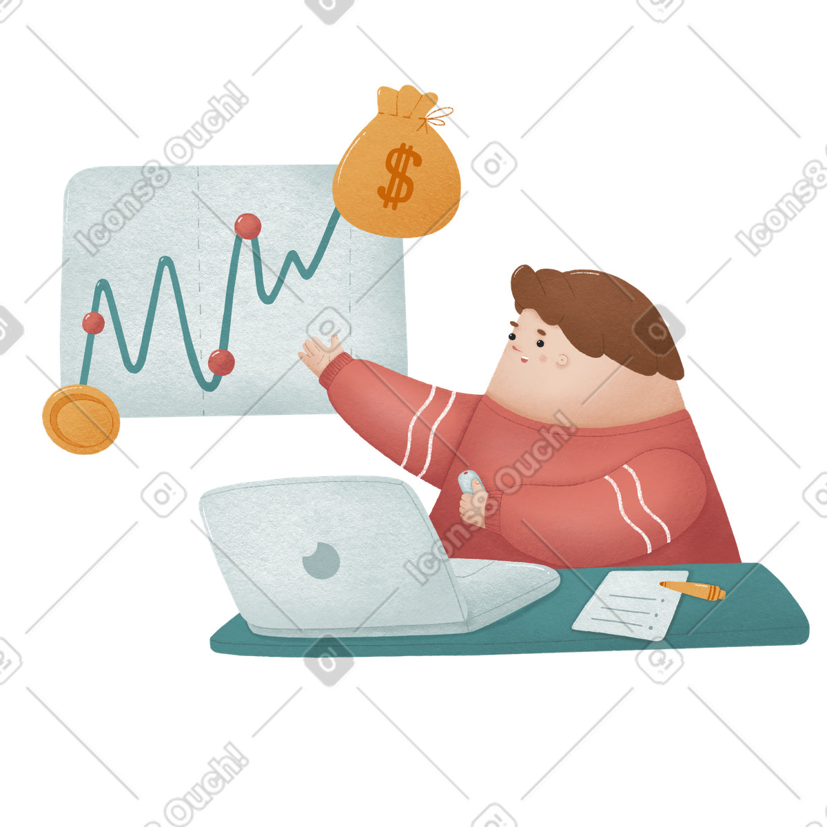 下载 Woolly 风格的 显示投资增长图表的人 插画，支持 PNG、SVG 格式