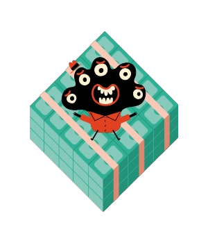 A creature with multiple eyes on a money stack - Jelly style illustration