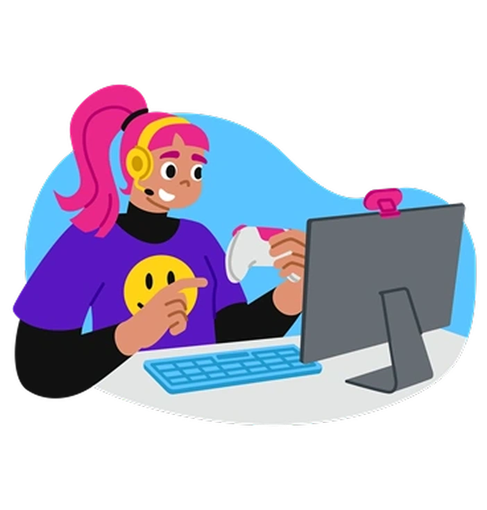 A person gaming at a computer - Active style illustration