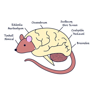 A vintage-style scientific illustration showing the various regions of a mouse brain