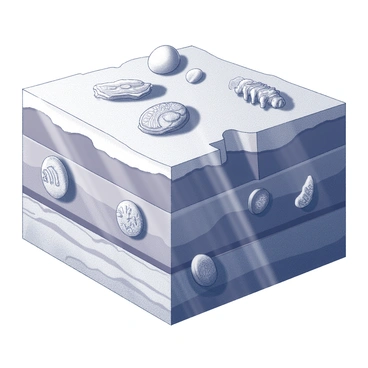 Fossils embedded in rock layers above an aquifer