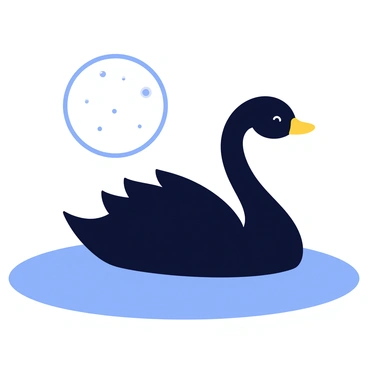 A black swan swimming under a full moon with its reflection shimmering on the water