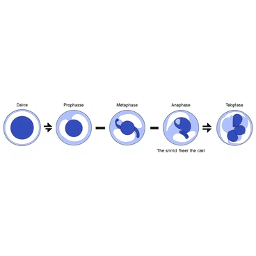 A step-by-step illustration of animal cell division is presented, focusing on the process of mitosis. The first stage, prophase, shows chromosomes condensing and becoming visible, with the nuclear envelope beginning to break down. The second stage, metaphase, depicts chromosomes aligned at the cell's equatorial plane, with spindle fibers attached to their centromeres. Next, in anaphase, the sister chromatids are pulled apart towards opposite poles of the cell. Finally, in telophase, the chromatids reach the poles, and the nuclear envelope re-forms around each set of chromosomes. Each stage is clearly labeled to highlight the sequence of events in mitosis.
