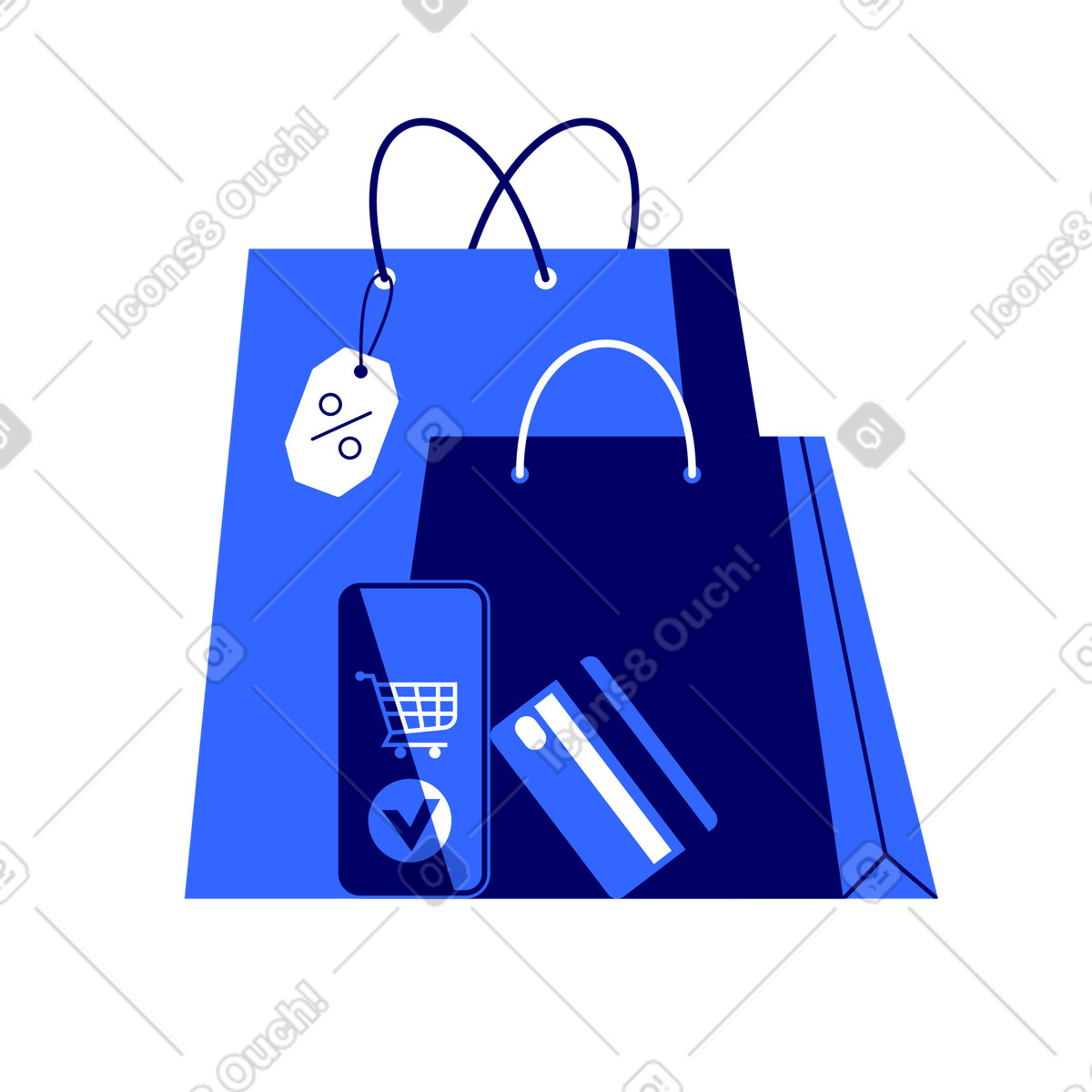 Ilustración Bolsas de compra y tarjeta crédito para compras online en estilo Lounge a descargar en PNG SVG