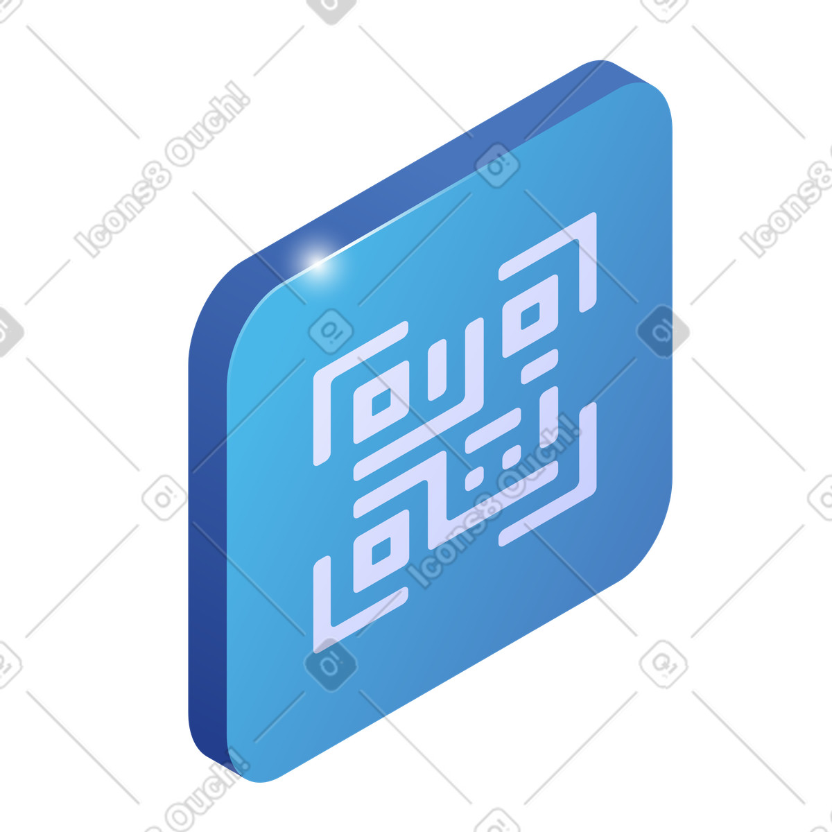 Qr code symbol on rounded blue square digital button illustration in Quantum style download in PNG, SVG