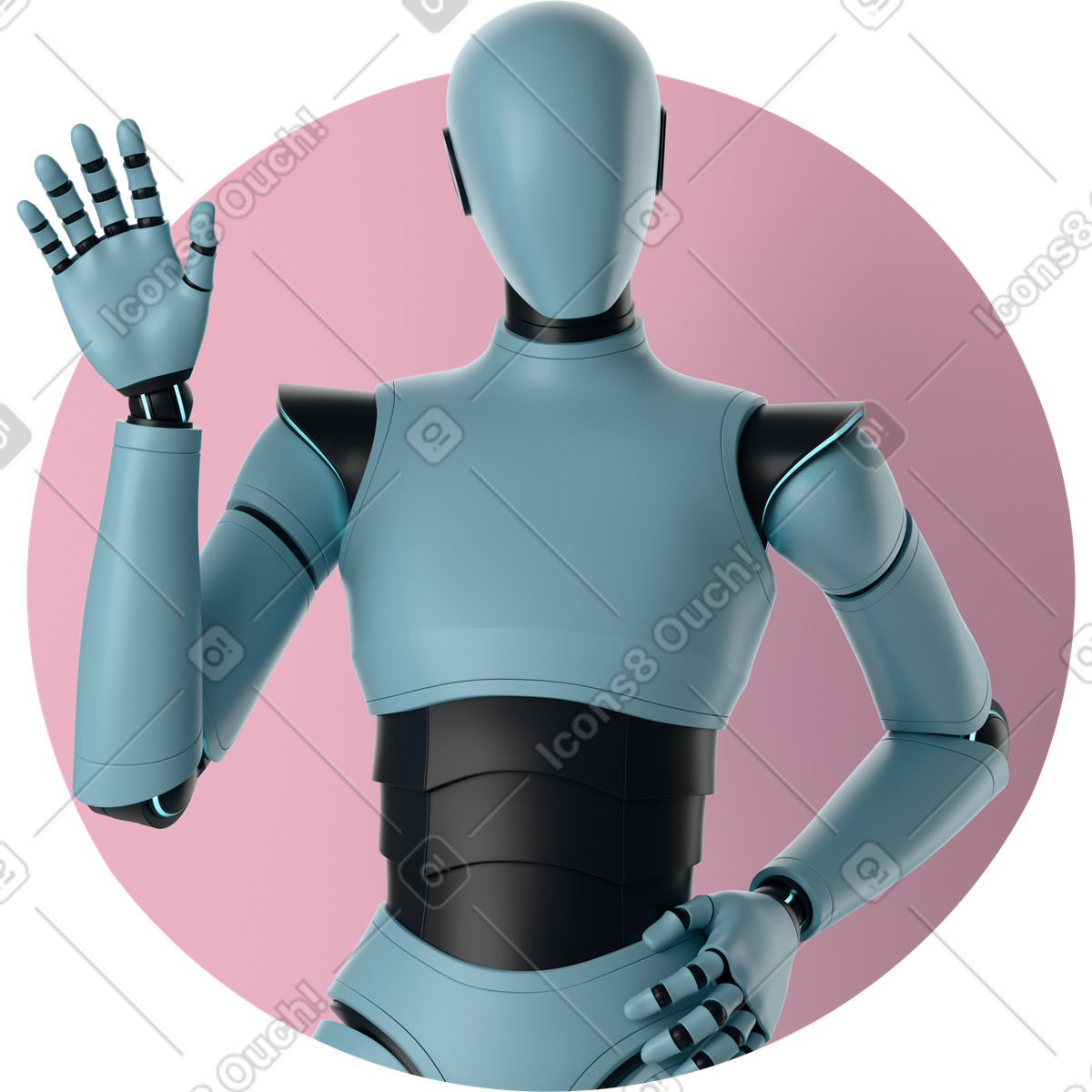 Ilustración Avatar de un robot ia que saluda en estilo 3D Casual life a descargar en PNG y SVG