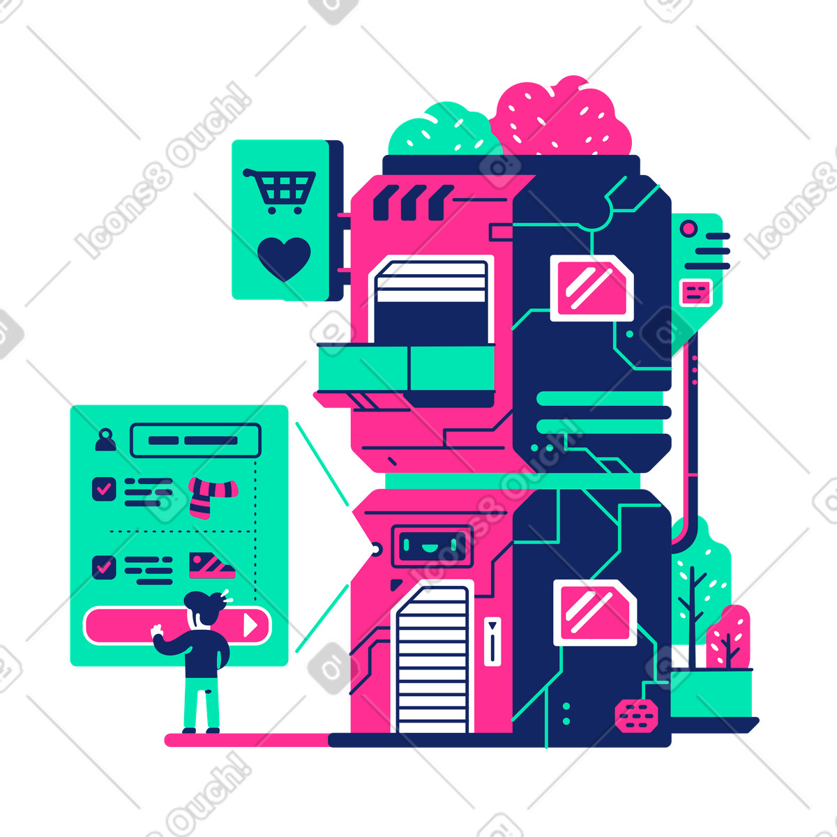 Woman shopping remotely by the store illustration in PNG, SVG