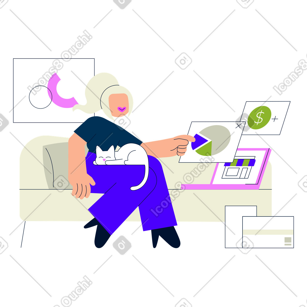Online entrepreneurship, digital nomadism and remote work illustration in Cubes style download in PNG, SVG