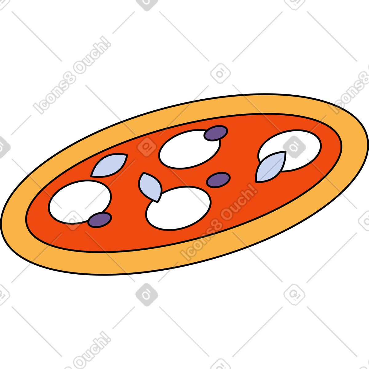 Round pizza with tomato paste and olives illustration in Bloom style download in PNG, SVG
