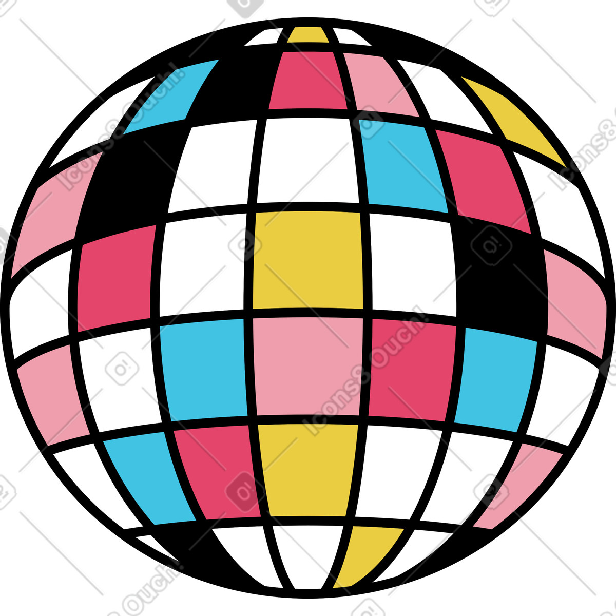 Ilustración Bola de disco en estilo Memphis a descargar en PNG y SVG