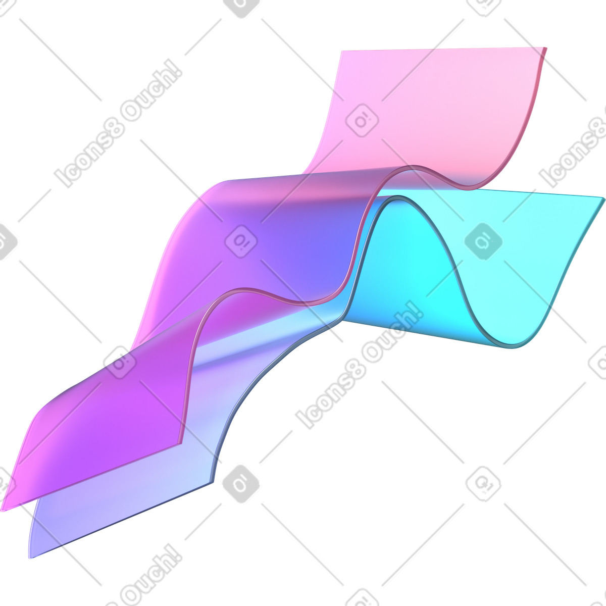 Layered wavy gradient ribbons illustration in PNG, SVG