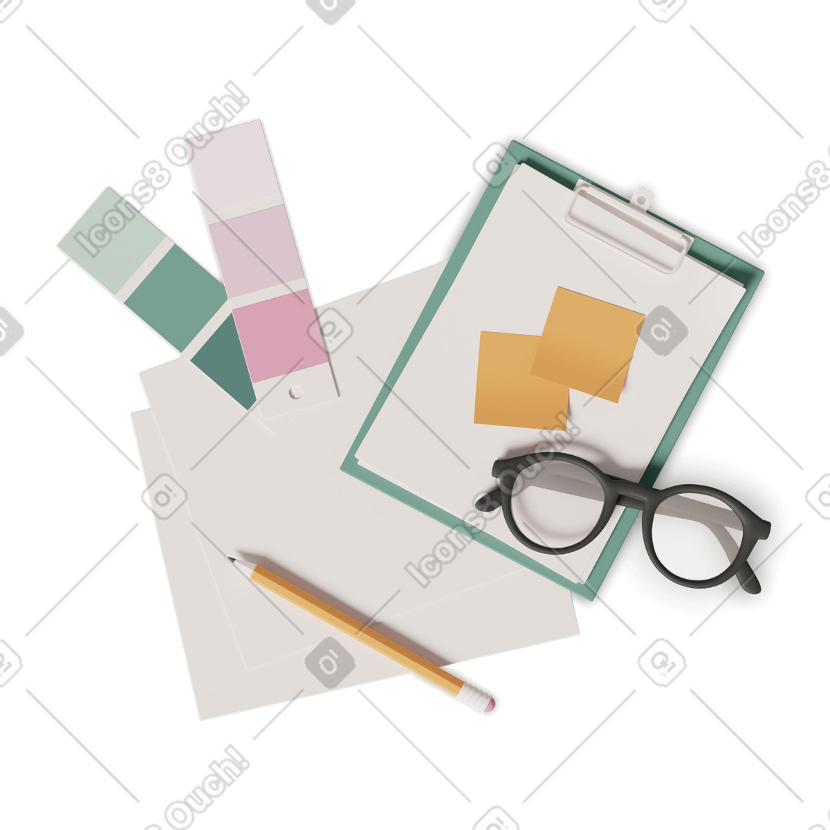 Paint swatches glasses and papers illustrazione in stile 3D Casual life scarica in PNG, SVG