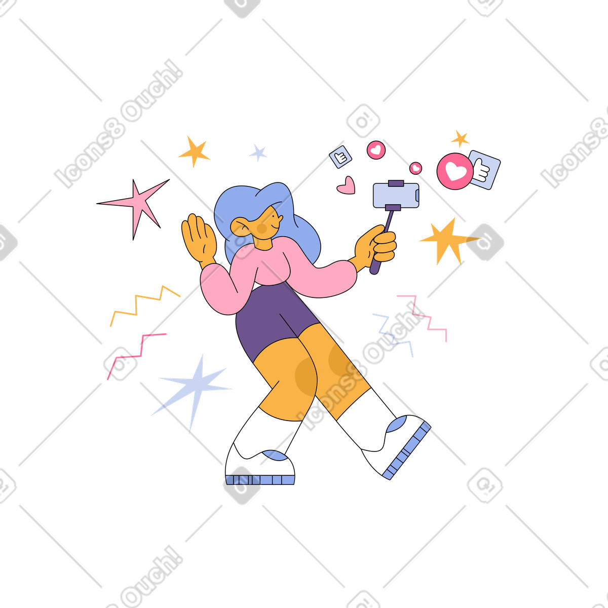 Ragazza con un blog telefonico online illustrazione animata in stile Bloom scaricabile in GIF, Lottie (JSON), AE