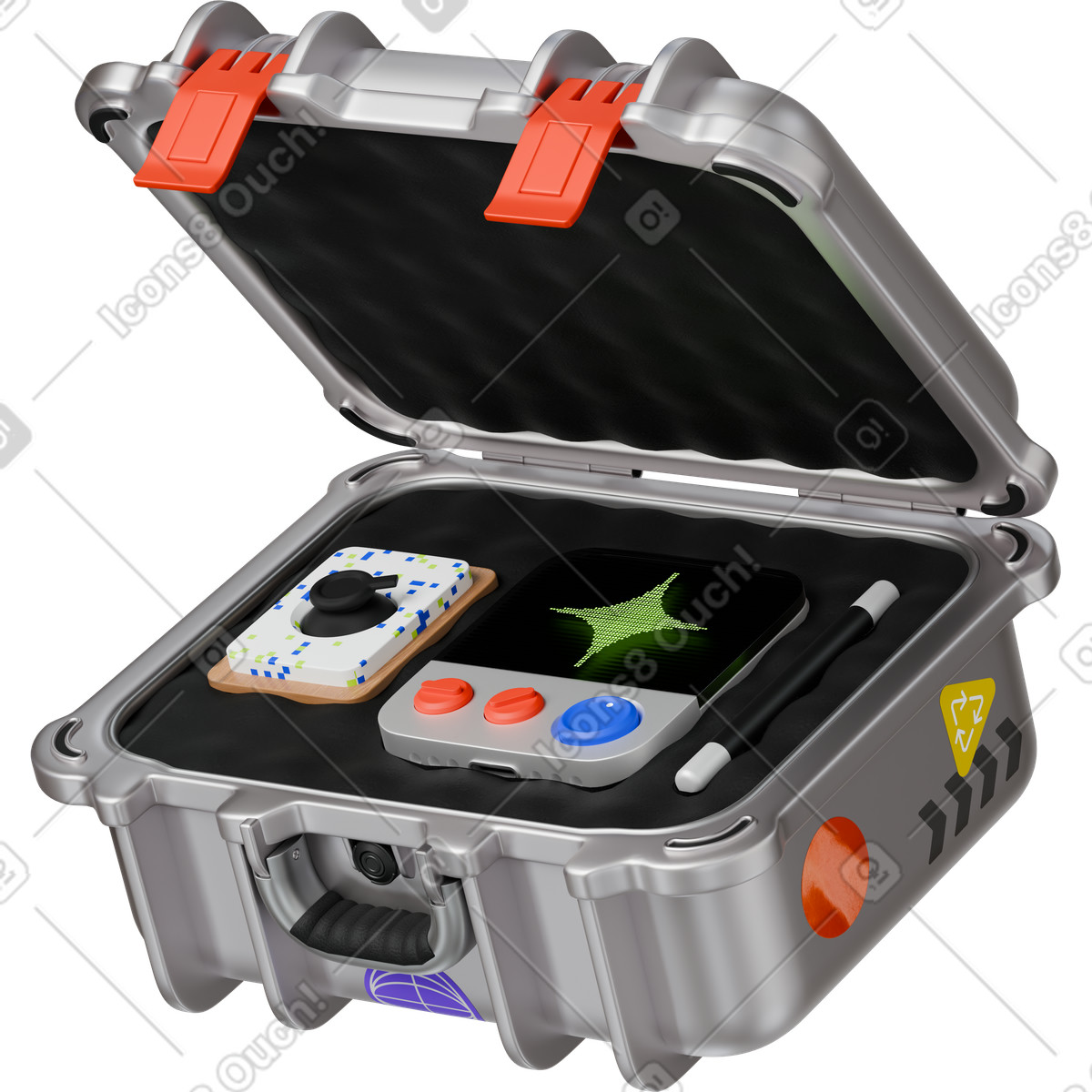 Open pelican case with ai tools illustrazione animata in stile 3D Stickle scaricabile in GIF, Lottie (JSON), AE