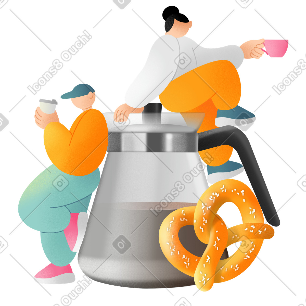 Young people drinking coffee illustration in Joy style download in PNG, SVG