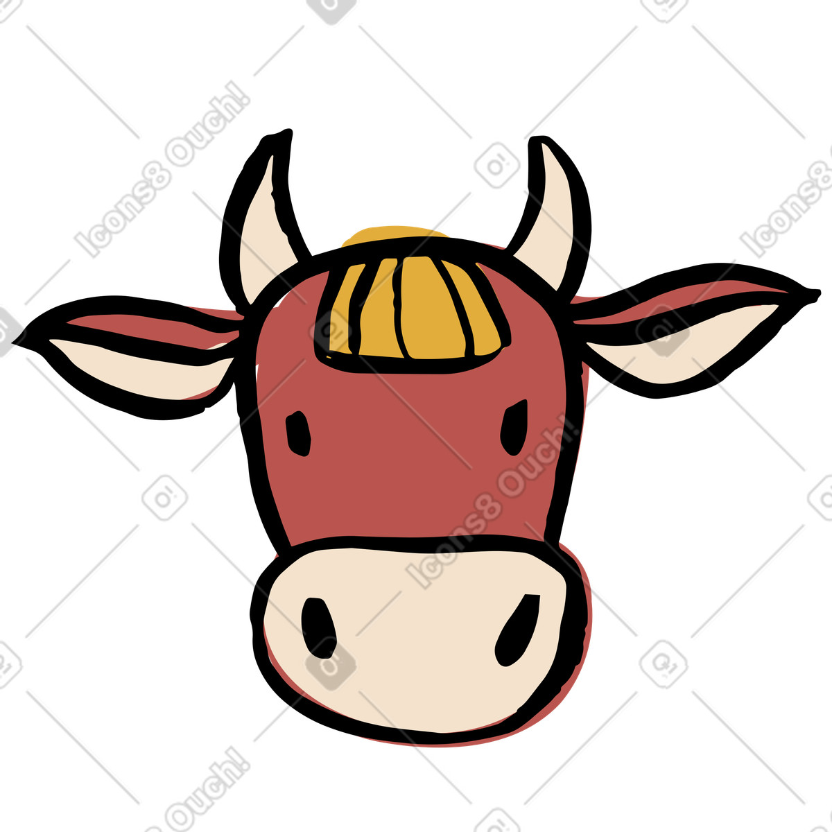 Ilustración Cabeza de vaca en estilo Scandi a descargar en PNG y SVG