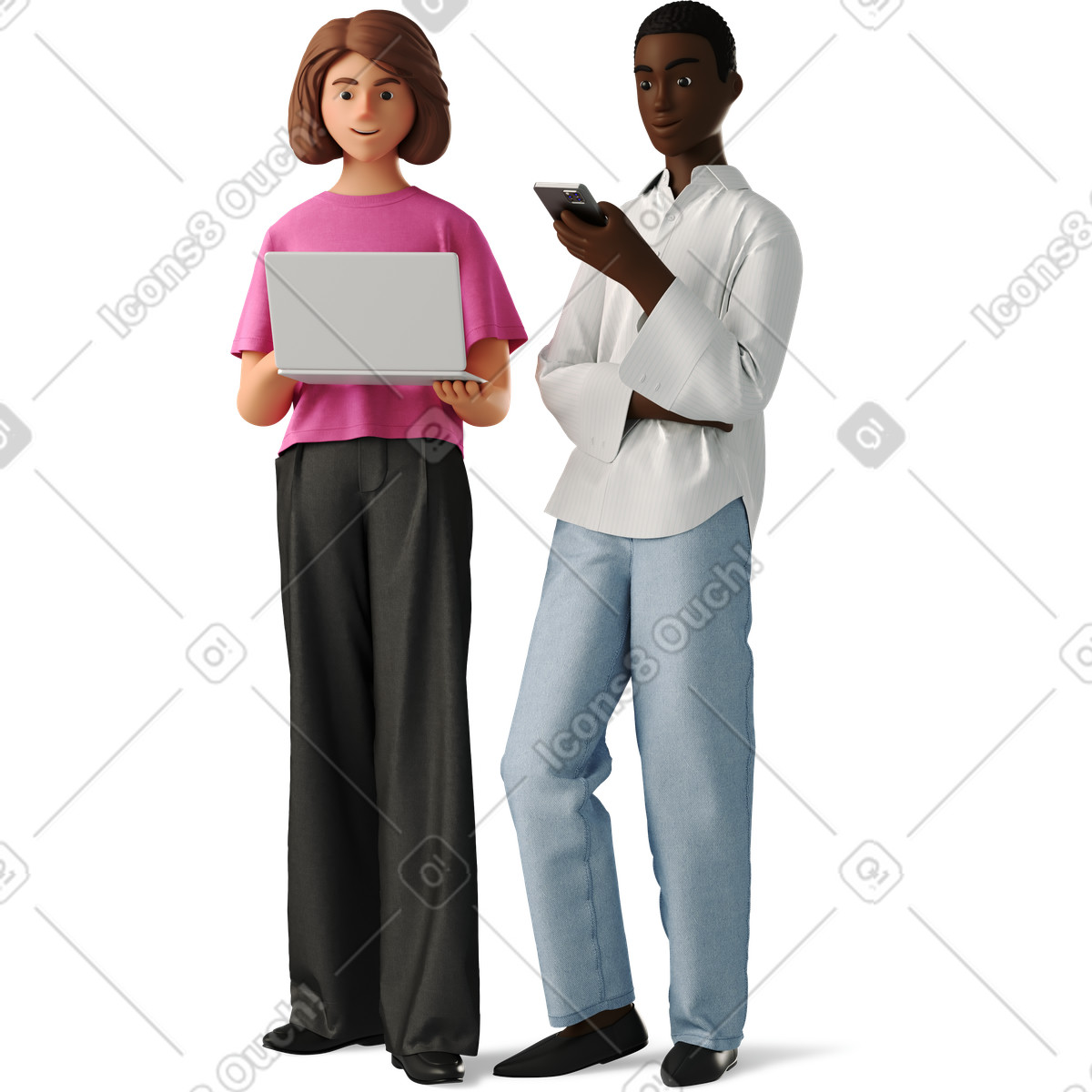Illustration Two women working with a laptop dans le style 3D Business à télécharger aux formats PNG, SVG
