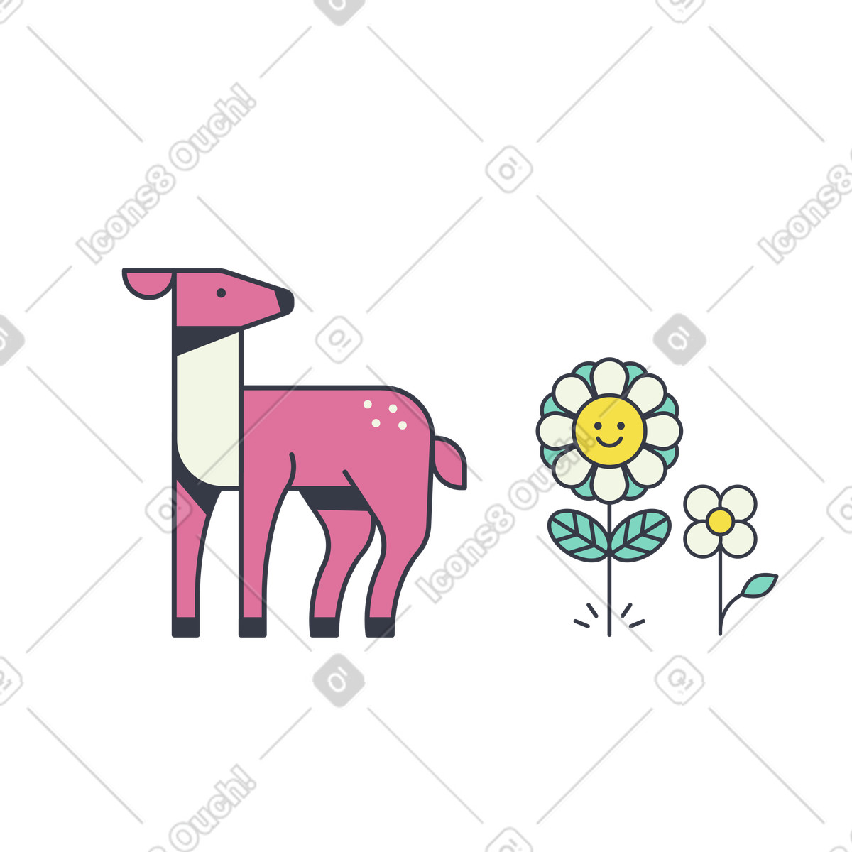 Ilustración Ciervos y flores en estilo Abstract a descargar en PNG SVG